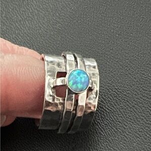 Silpada RARE vintage Hammered Silver Ring with Blue Opal